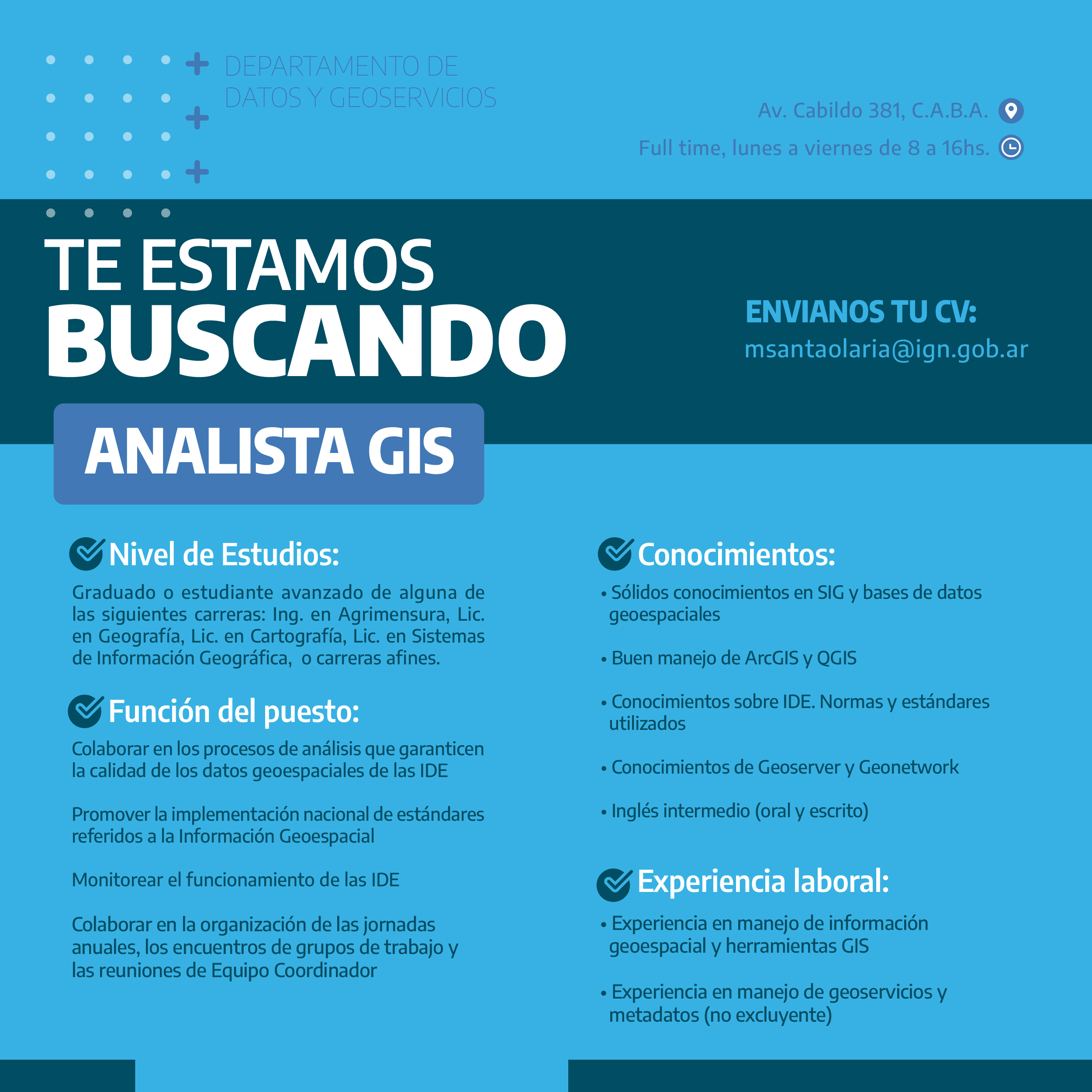 Informacion sobre incorporacion de Analista GIS